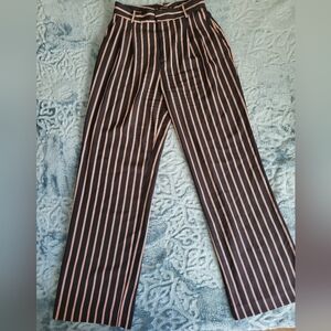 Zara Basic-Navy Blue, Red & White Striped Thin Polyester Dress Pants- Size M/28